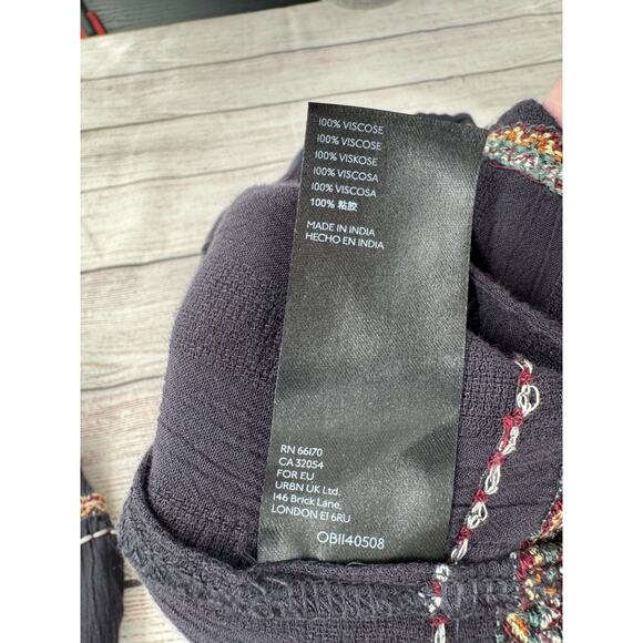 Free People Faux Wrap V-Neck Embroidered Mini Dress Women's Medium Black - Picture 8 of 13